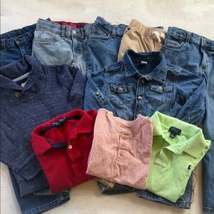 Boys Denim Blue Jean and Sweater Polo Shirt 10 PC Bundle Various Brands Size 5/6